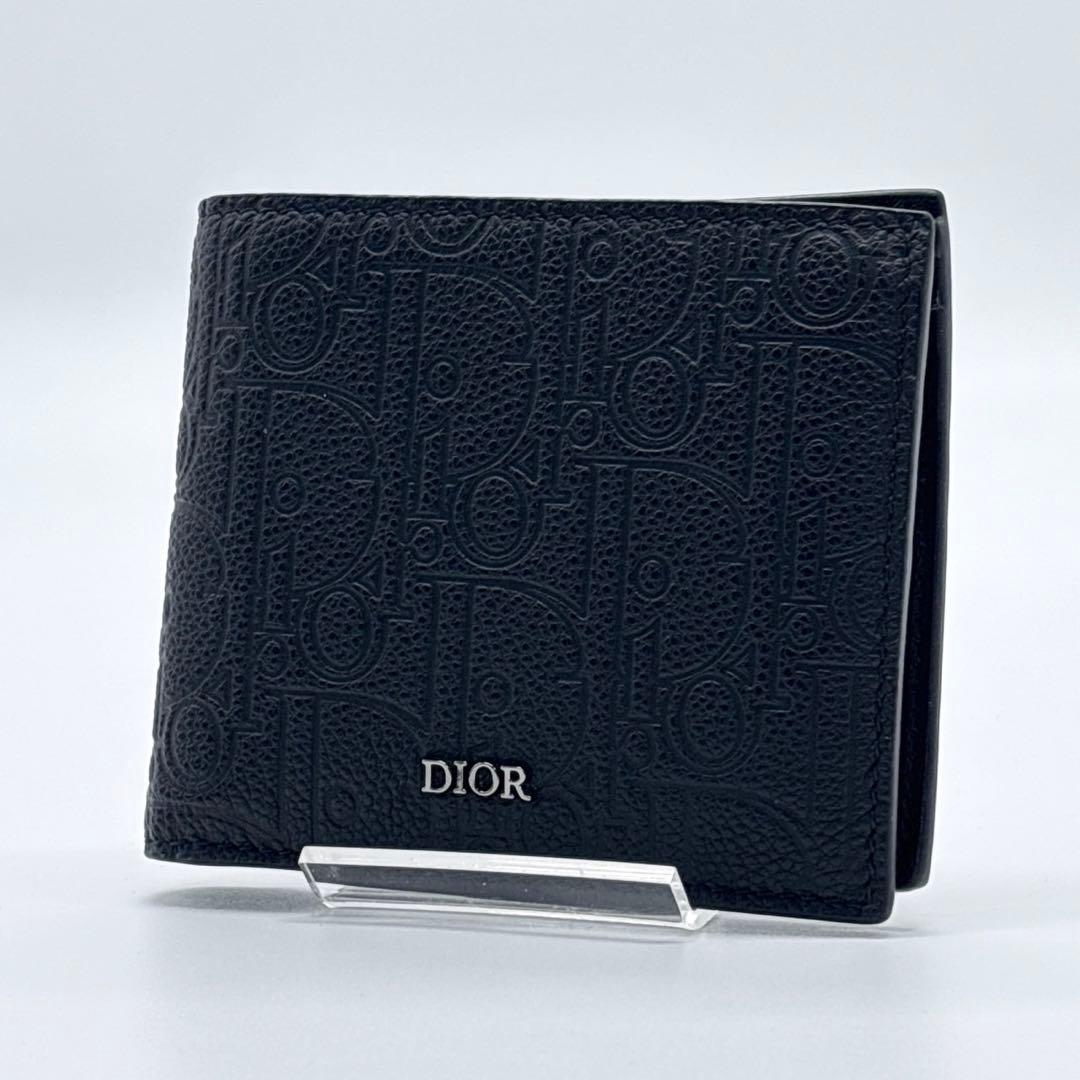 【極美品】クリスチャンディオール 2つ折り財布 グラビティ　シボ革　ブラック 黒