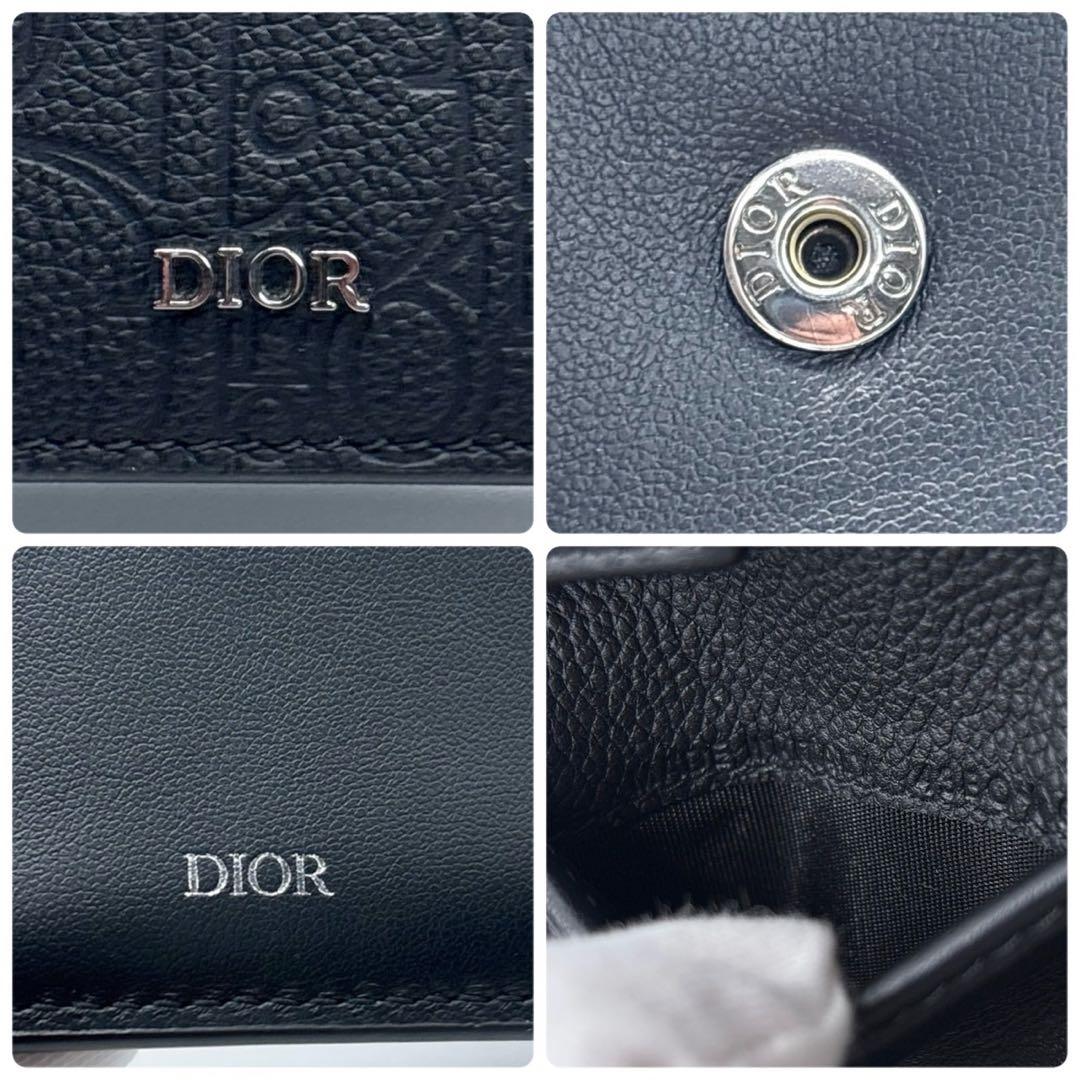 【極美品】クリスチャンディオール 2つ折り財布 グラビティ　シボ革　ブラック 黒