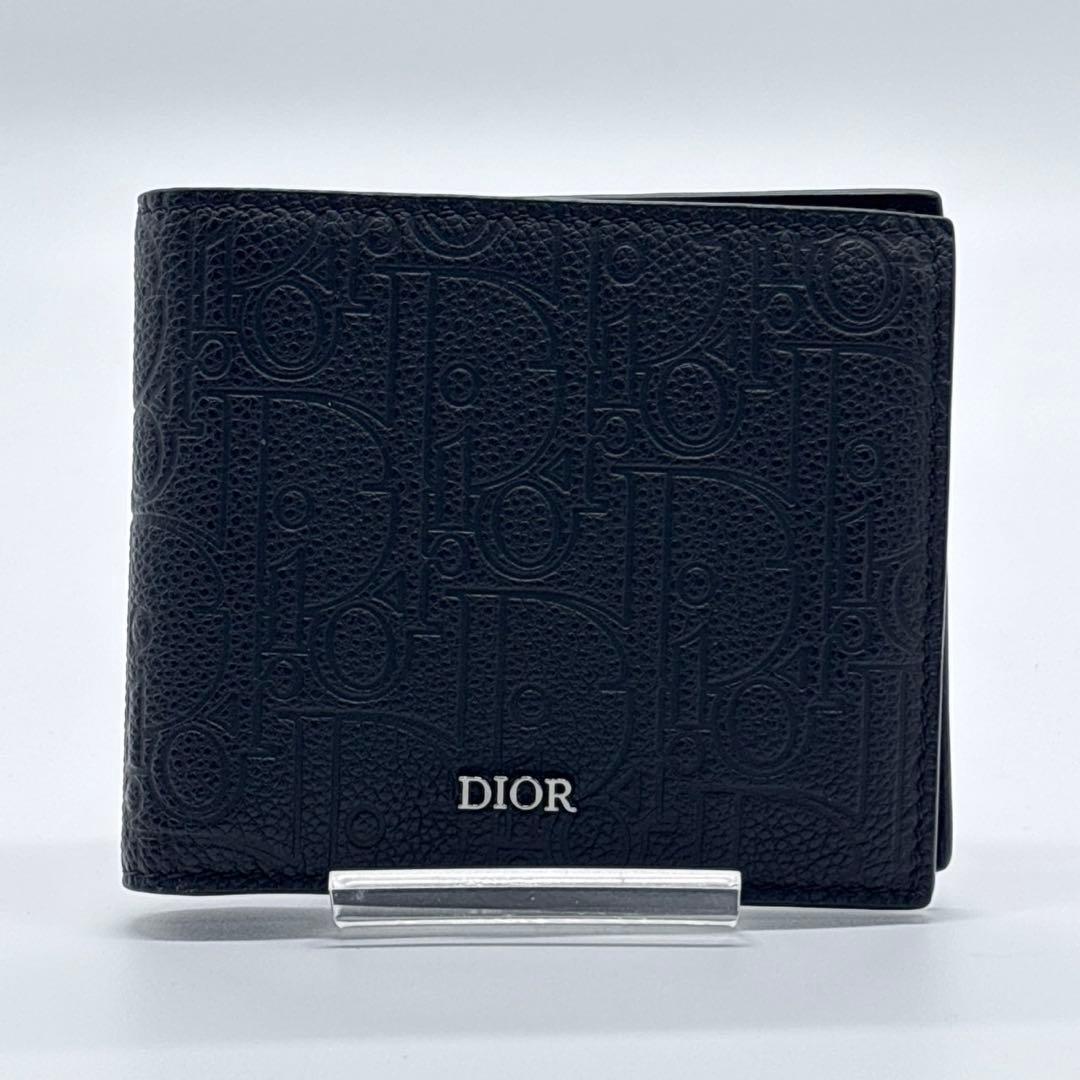 【極美品】クリスチャンディオール 2つ折り財布 グラビティ　シボ革　ブラック 黒