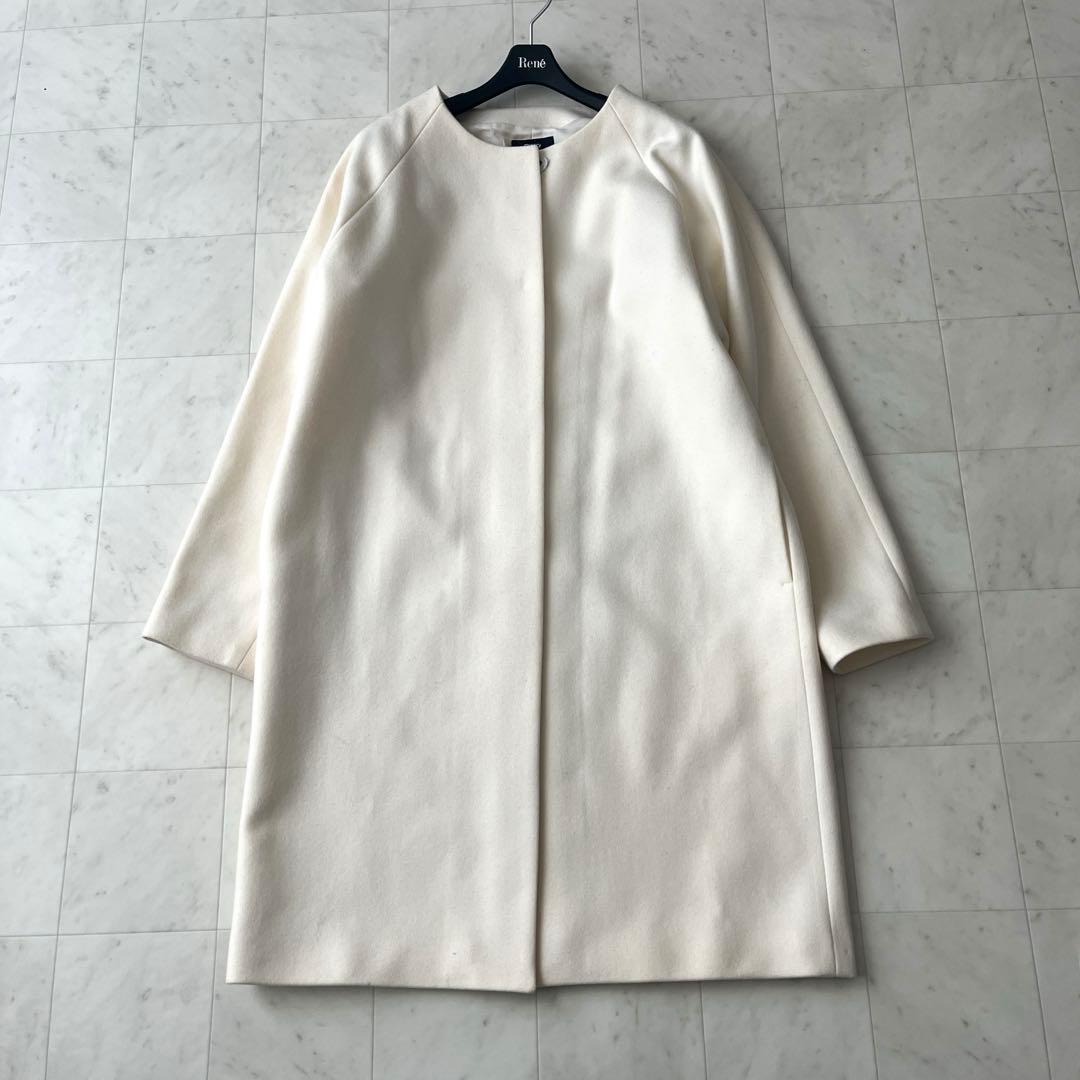 未使用♡セオリー メルトンウール ノーカラーコート ラムウール S ホワイト