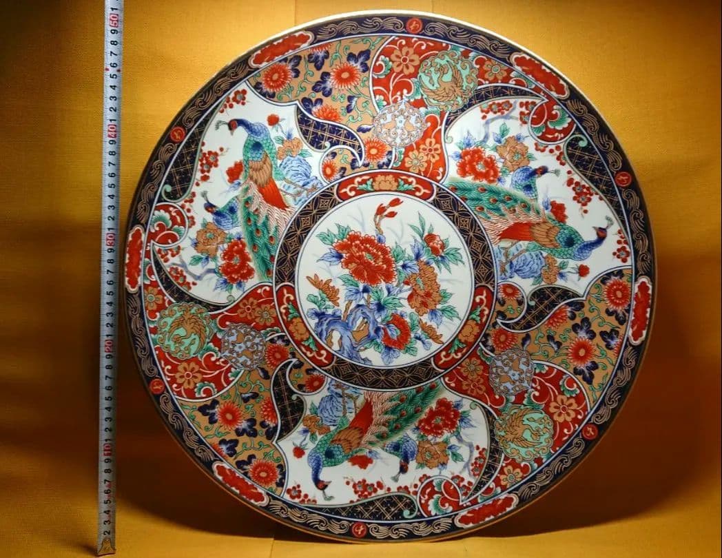 【美品】特大　絵皿　飾り皿　花鳥絵　置物　インテリア　工芸品　美術品　A3078