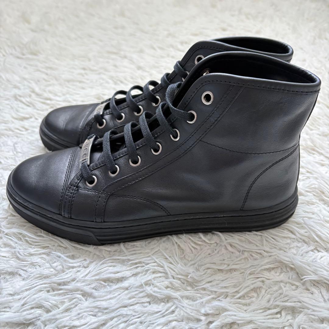 美品　GUCCI 423299 ロゴプレート23cm ハイカットスニーカー 黒