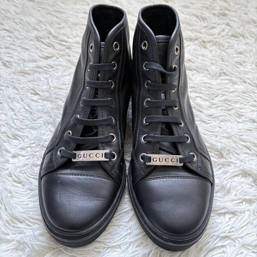 美品　GUCCI 423299 ロゴプレート23cm ハイカットスニーカー 黒