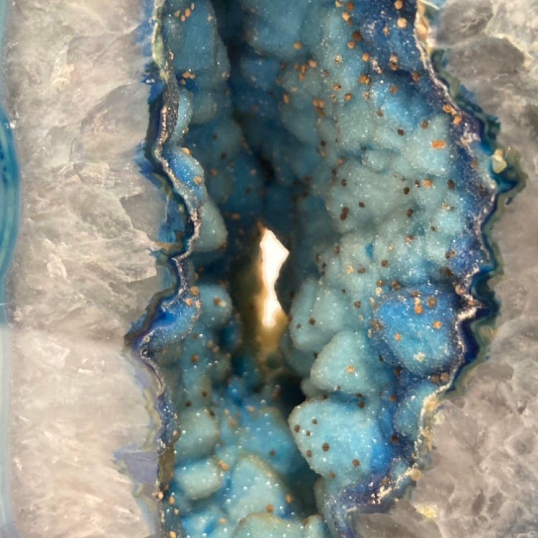 瑪瑙 メノウ 鑑賞石 飾り石 置物 オブジェ 木製 台座付き 青 ブルー レトロ