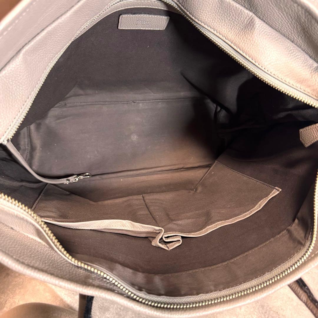 極美品 hinn ヒン トートバッグ シボ革 レザー グレー 大容量 A4○