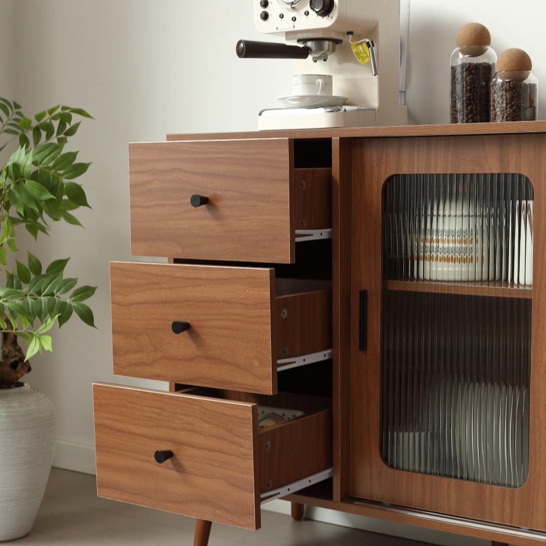 数量限定！キャビネット サイドボード整理タンス 北欧 木目調 おしゃれBROWN