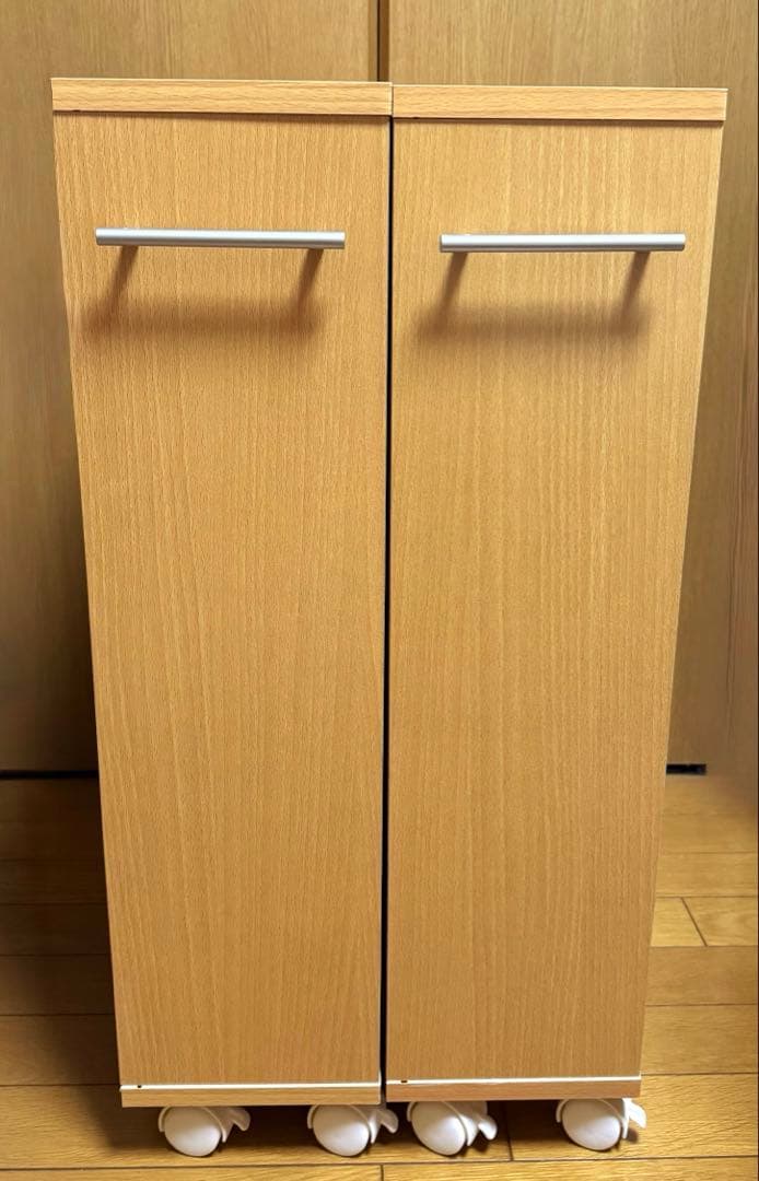 キャスター付き木製本棚　スリム型　3段　2点セット