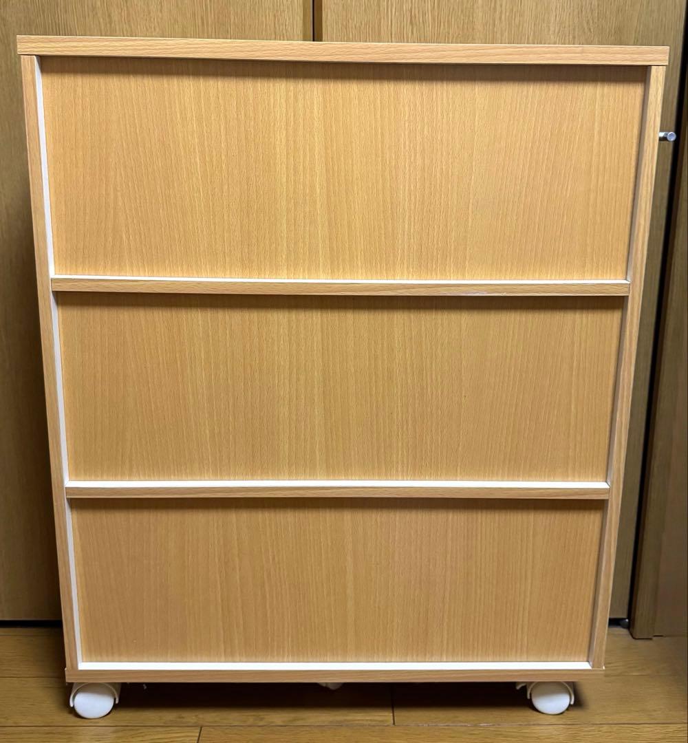 キャスター付き木製本棚　スリム型　3段　2点セット