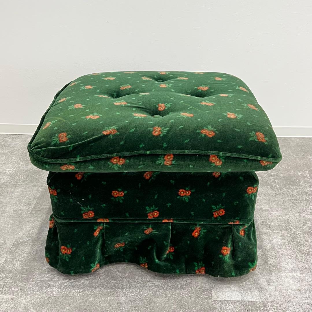 花柄ベルベットオットマン 昭和レトロ スツール クッション一体型 アンティーク