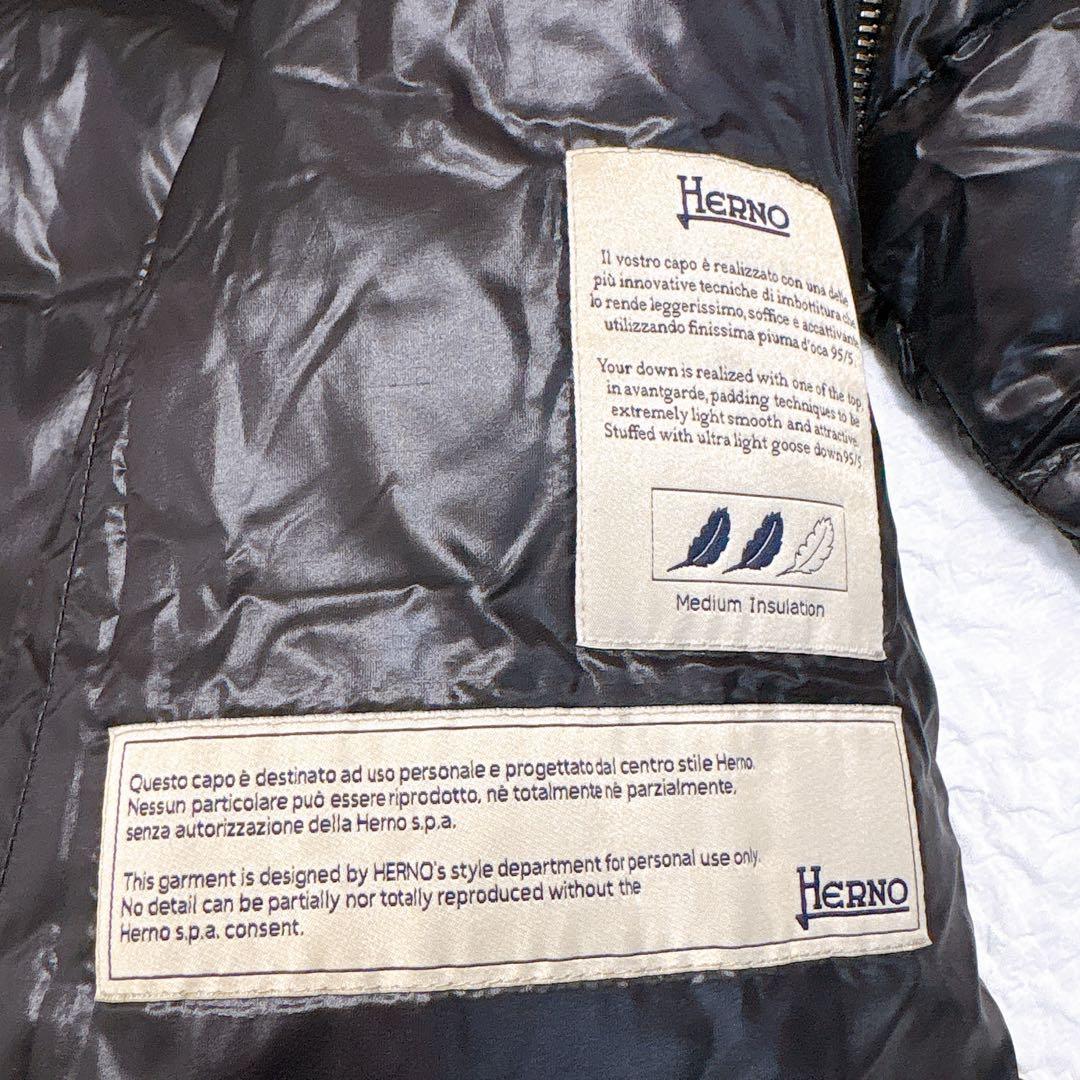 超軽量✨HERNO フォックスファー　ダウンコート　ブラック　黒　金ボタン　ロゴ