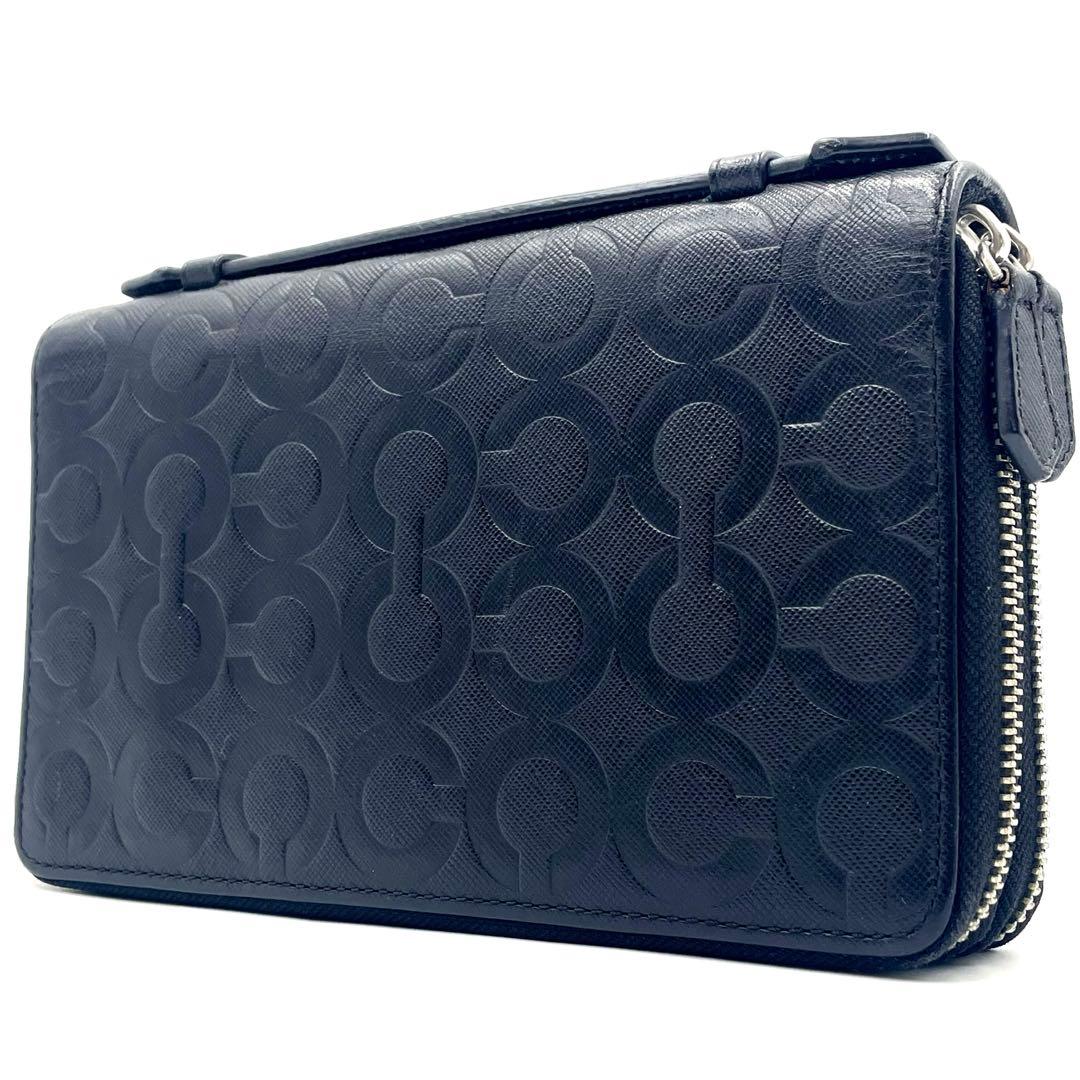 【美品】COACHコーチ シグネチャーエンボス Wジップ オーガナイザー 長財布