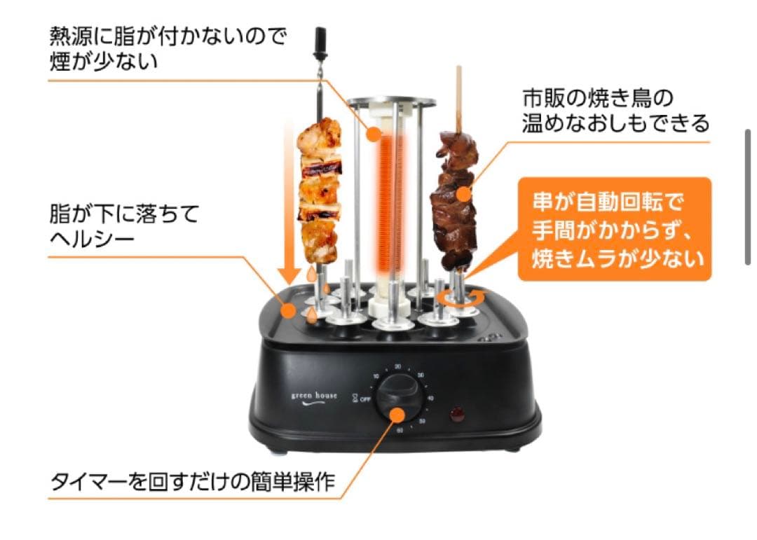 【新品】グリーンハウス 焼鳥メーカー ブラック GH-YKTMA-BK