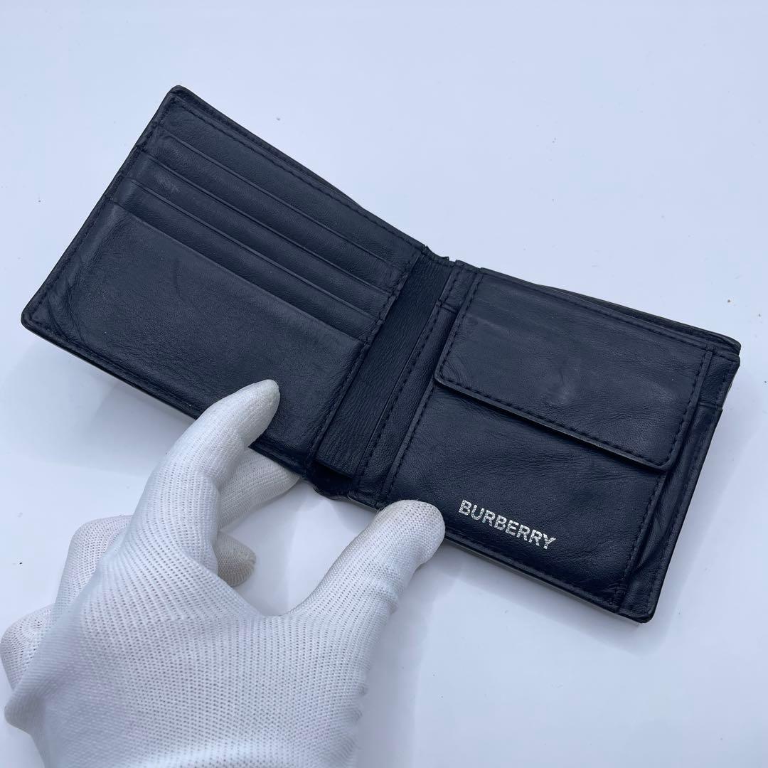 良品✨ BURBERRY スモークドチェック 二つ折り財布 PVC レザー 黒