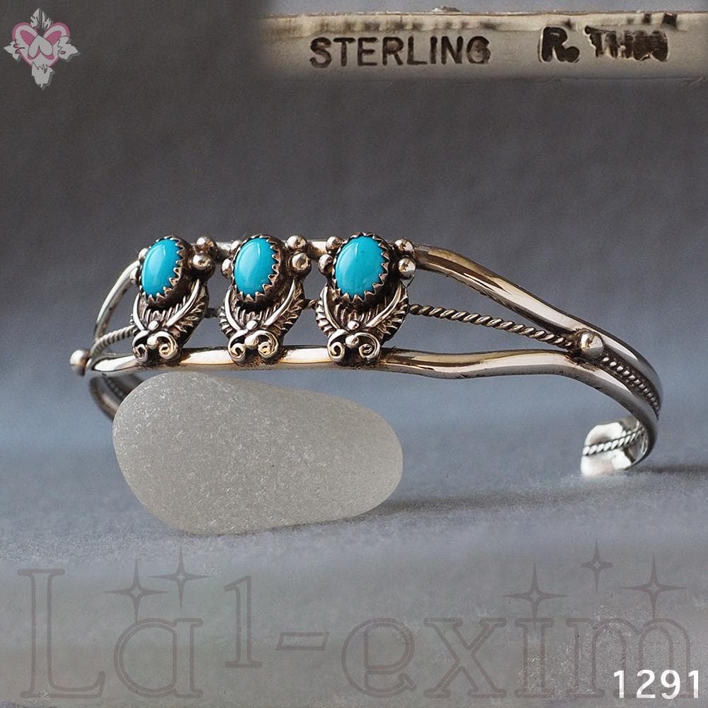 超美品 ターコイズ ３個 インディアンジュエリー 純銀 バングル 刻印 ナバホ族