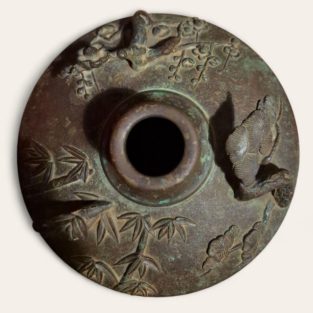 銀雅堂 鋳銅花瓶 松竹梅 模様 アンティーク 和風 工芸品