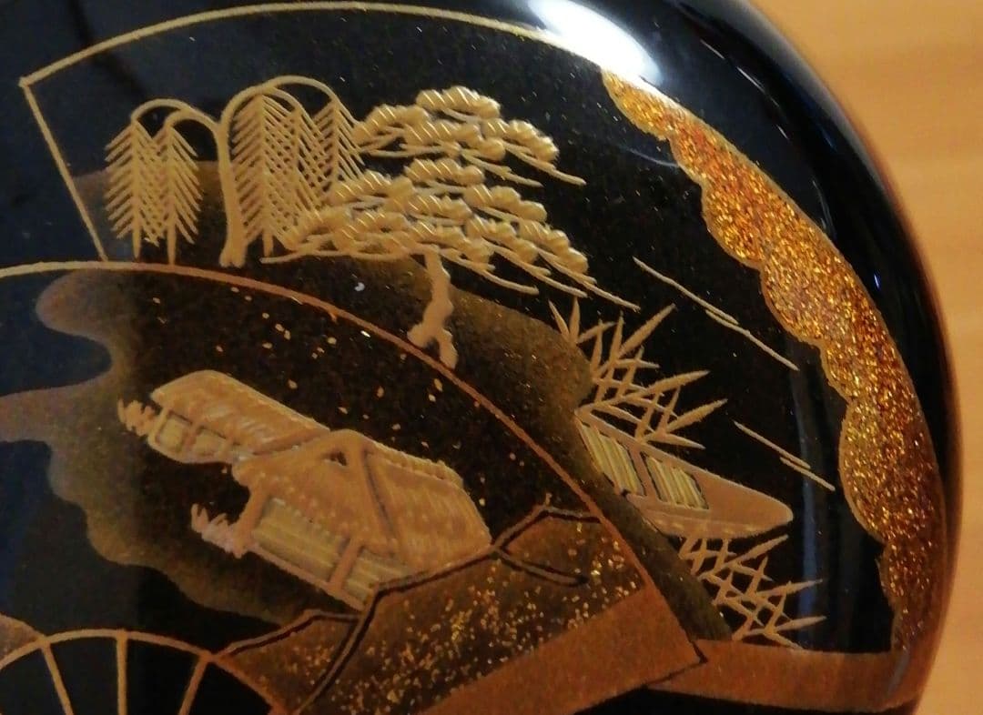 鵬雲斎書付　玉州作　扇　蒔絵　梨地　棗　共箱　茶道具