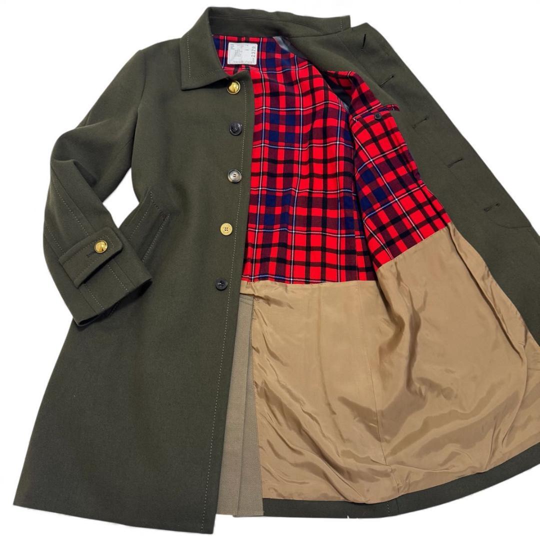 ほぼ新品✨sacai　メルトン　ロングコート　ミリタリー　裏地　チェック　2