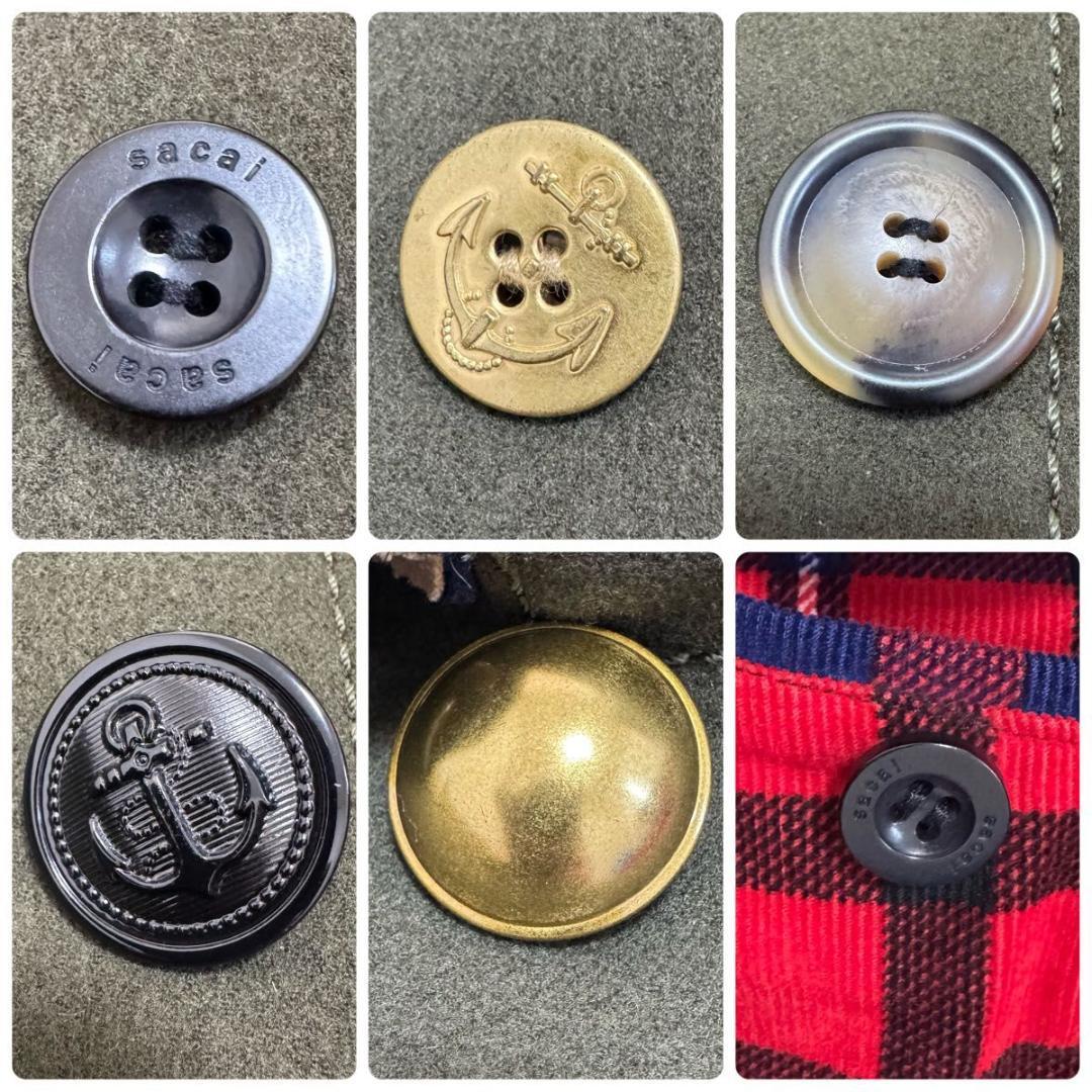 ほぼ新品✨sacai　メルトン　ロングコート　ミリタリー　裏地　チェック　2