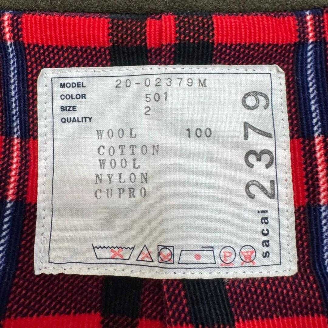 ほぼ新品✨sacai　メルトン　ロングコート　ミリタリー　裏地　チェック　2