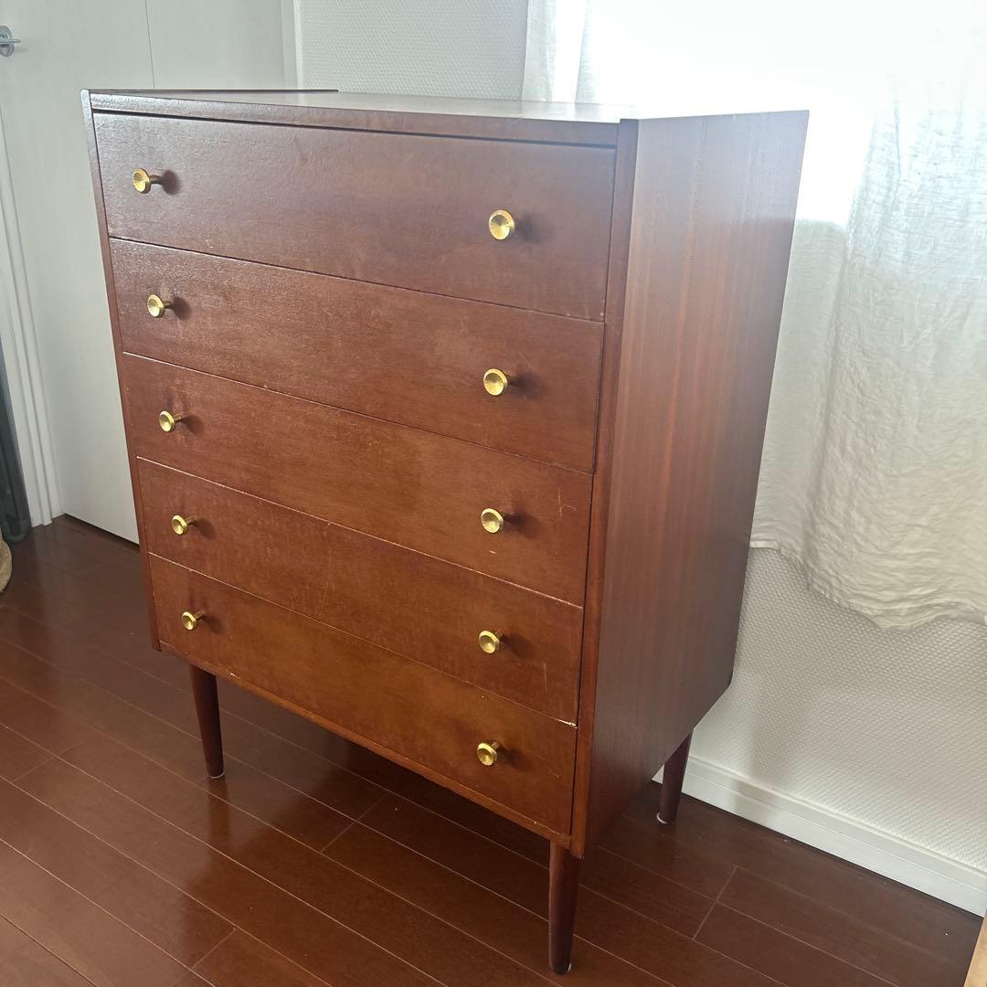 アンティーク木製チェスト5段引き出し