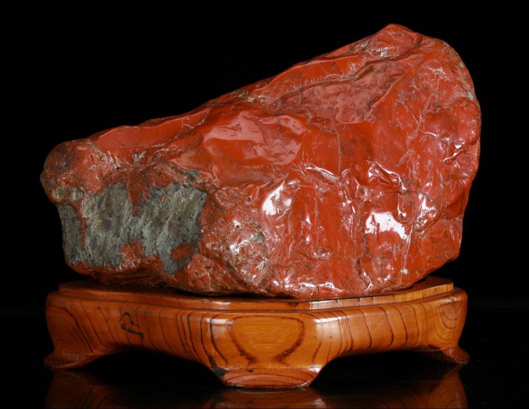 佐渡 赤玉石 赤石 碧玉 台座付 6.4kg 水石 鑑賞石 天然石 盆石 飾石