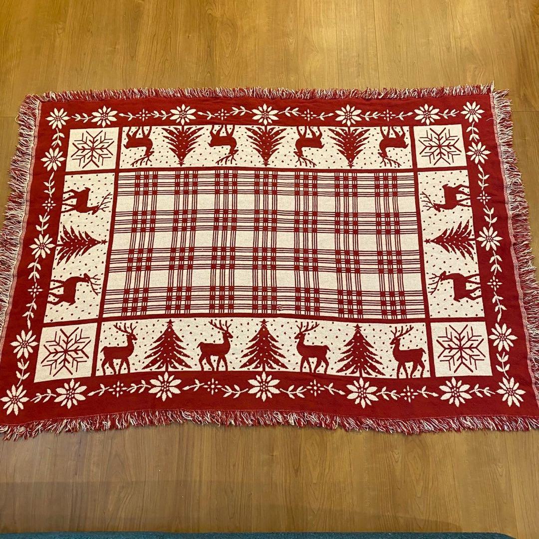 ゴブラン織 ラグ トナカイ ツリー アメリカンカントリー 大判 170×117