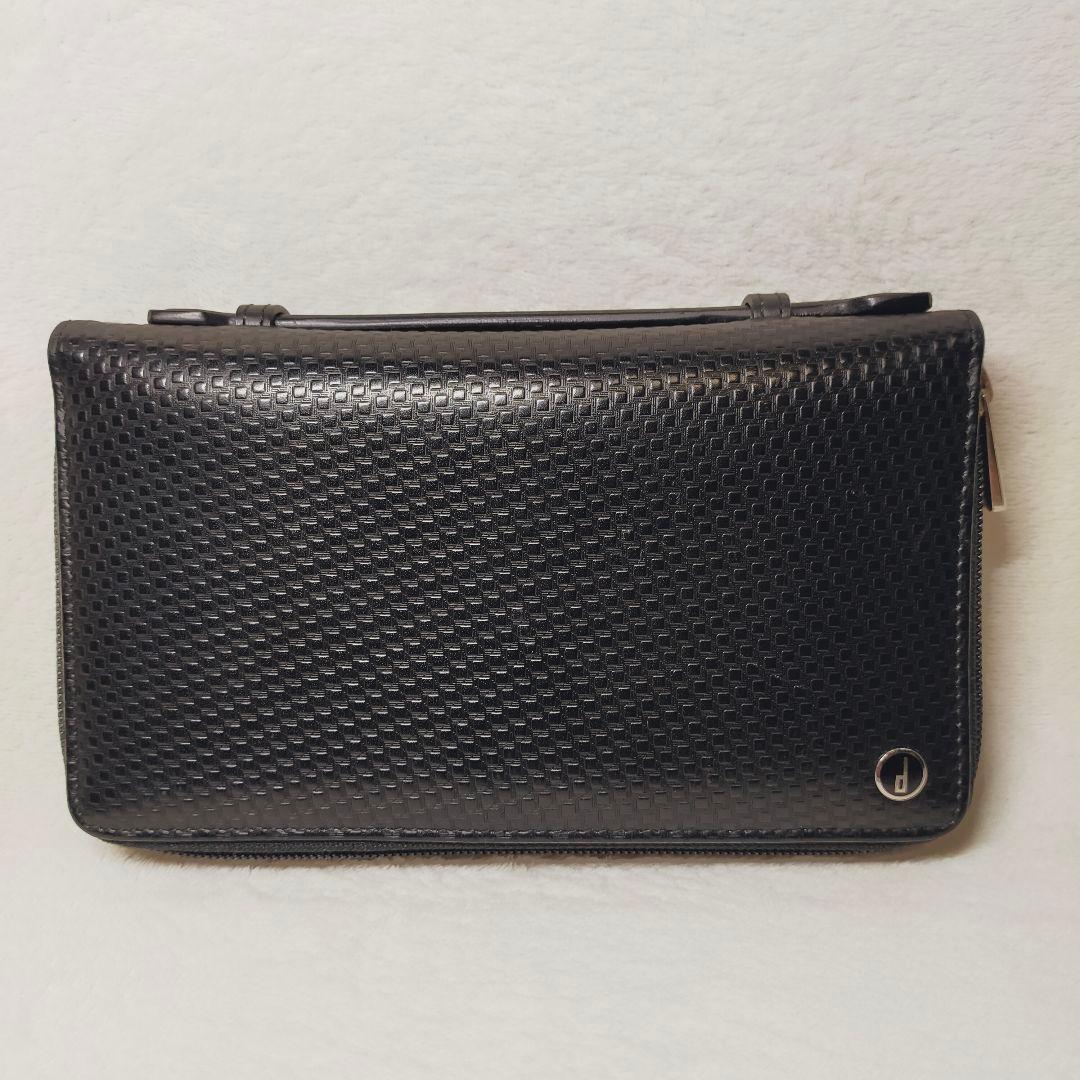 美品 ダンヒル レザー ラウンドファスナー オーガナイザー 財布 ブラック