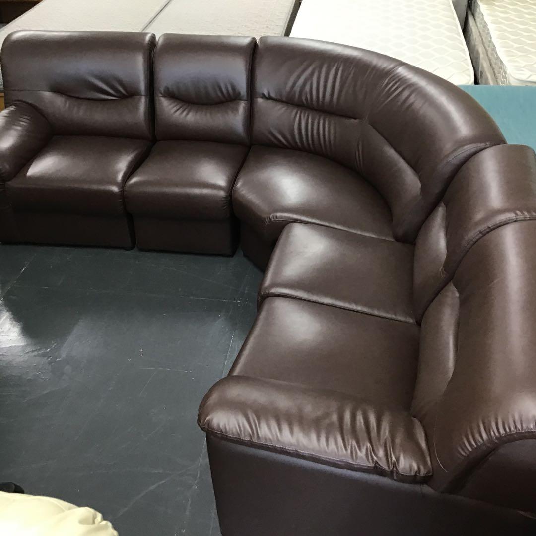ダークブラウン コーナーソファ 合成皮革