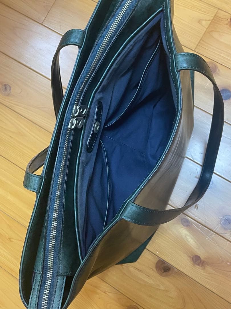 エルゴポック トートバッグ レザー ネイビー グリーン A4 HERGOPOCH