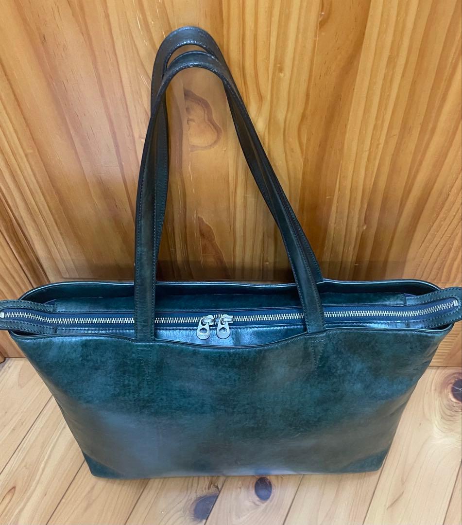 エルゴポック トートバッグ レザー ネイビー グリーン A4 HERGOPOCH