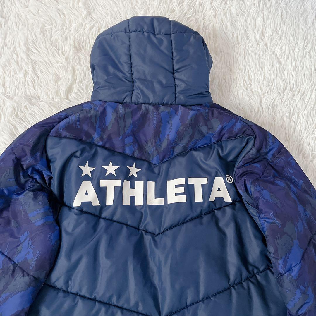美品✨ATHLETA ベンチコート 迷彩切り替え フード付き 中綿ロングコート