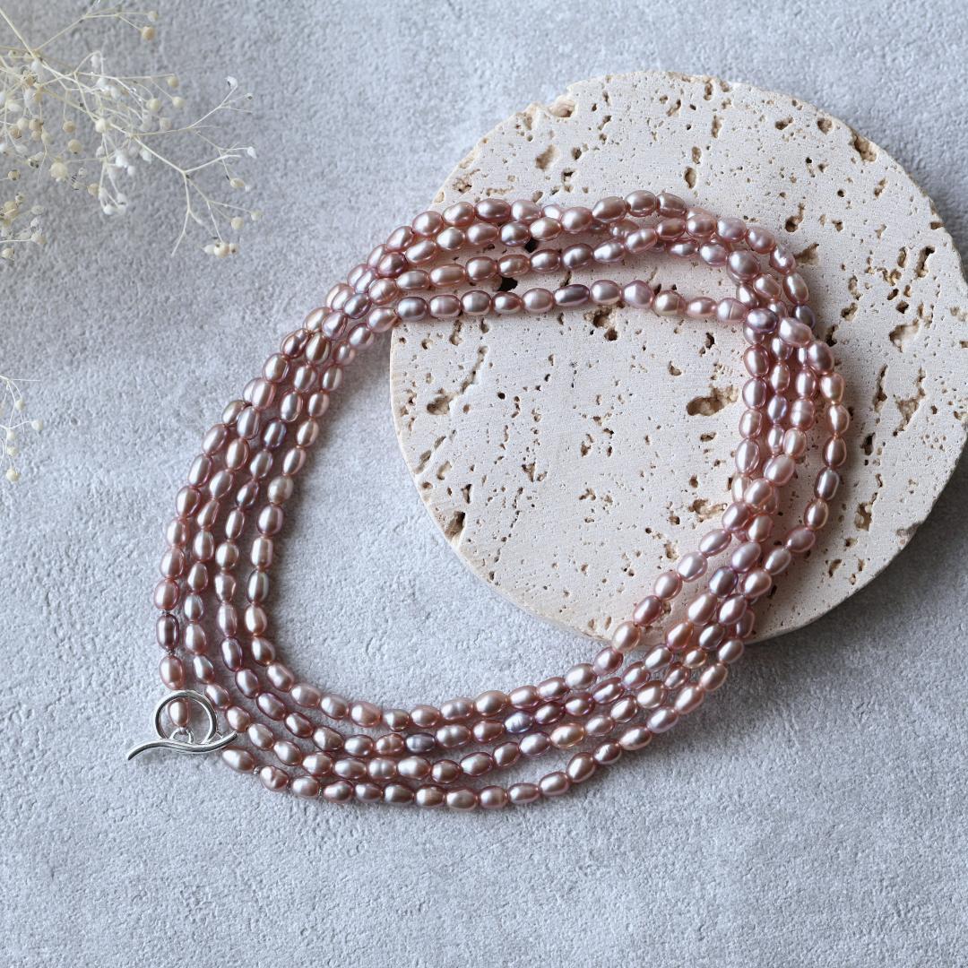 モーブピンクベビーパールロングネックレス　ベビーパール　ピンク　ロングネックレス