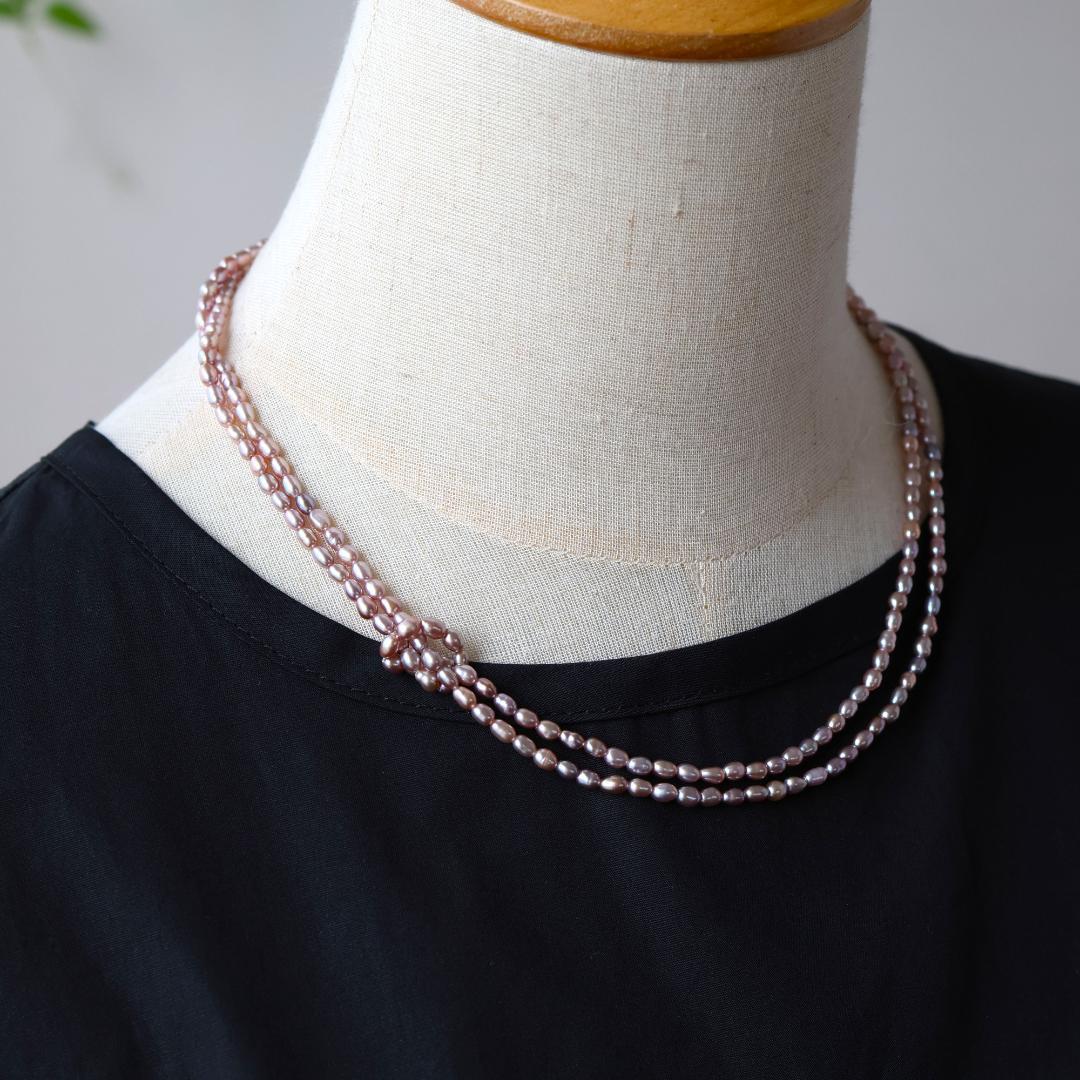 モーブピンクベビーパールロングネックレス　ベビーパール　ピンク　ロングネックレス