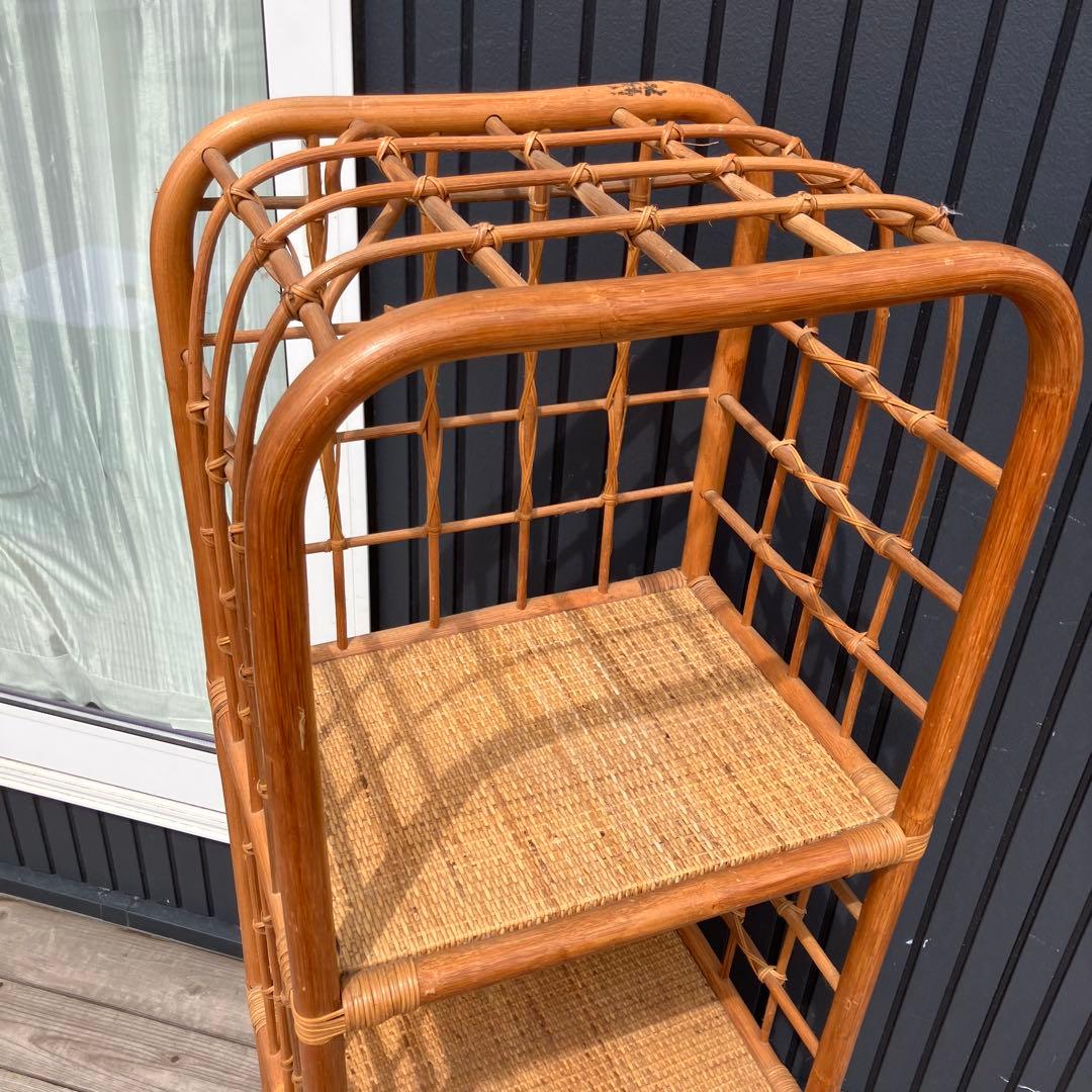 昭和レトロ アーチ型 3段ラタンラック オープンシェルフ 飾り棚 ディスプレイ