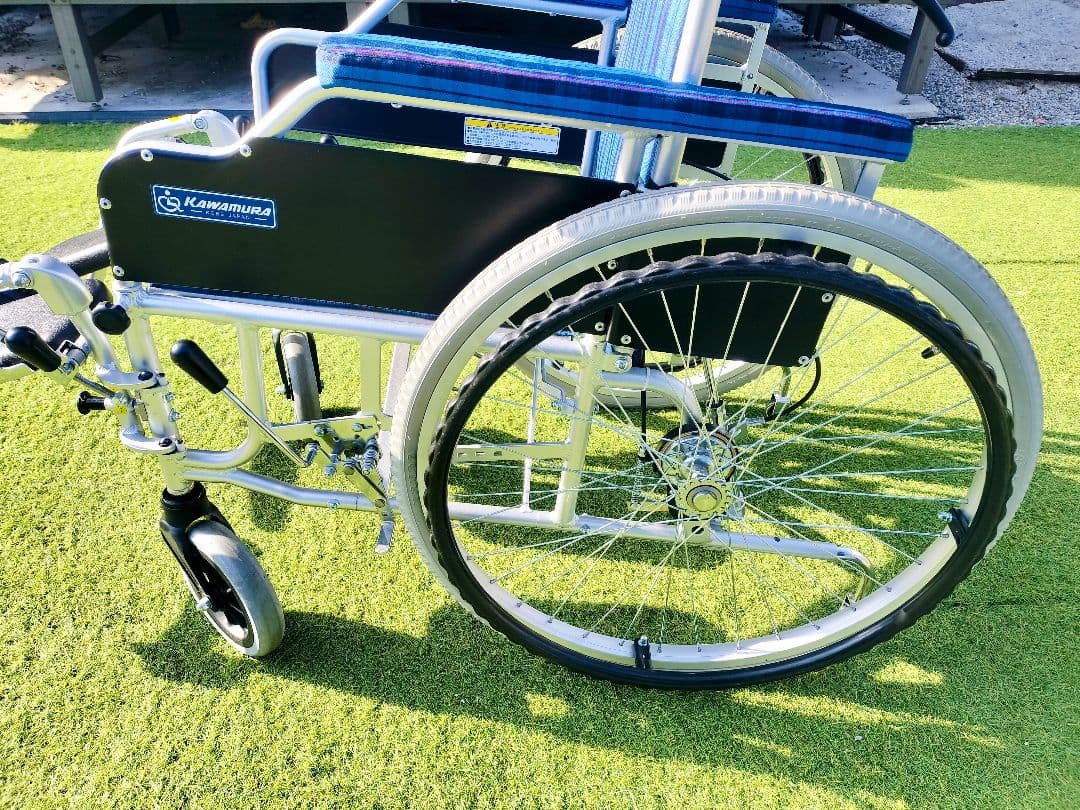 カワムラサイクル アルミフレーム 自走兼介助用 リクライニング 青紫ストライプ