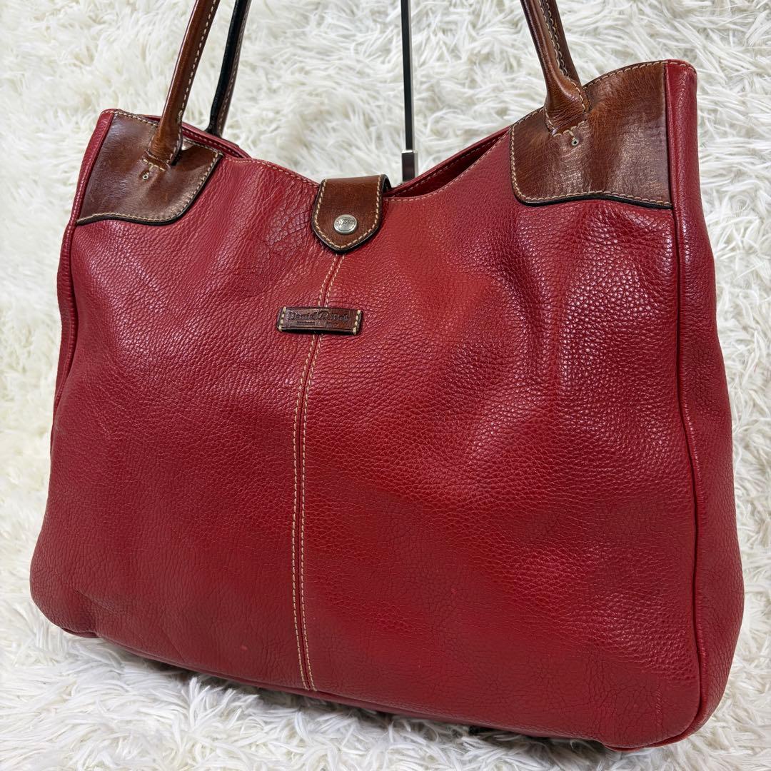 【美品】ダニエルアンドボブ パネルイントートバッグ シボ革 大容量 イタリア製赤