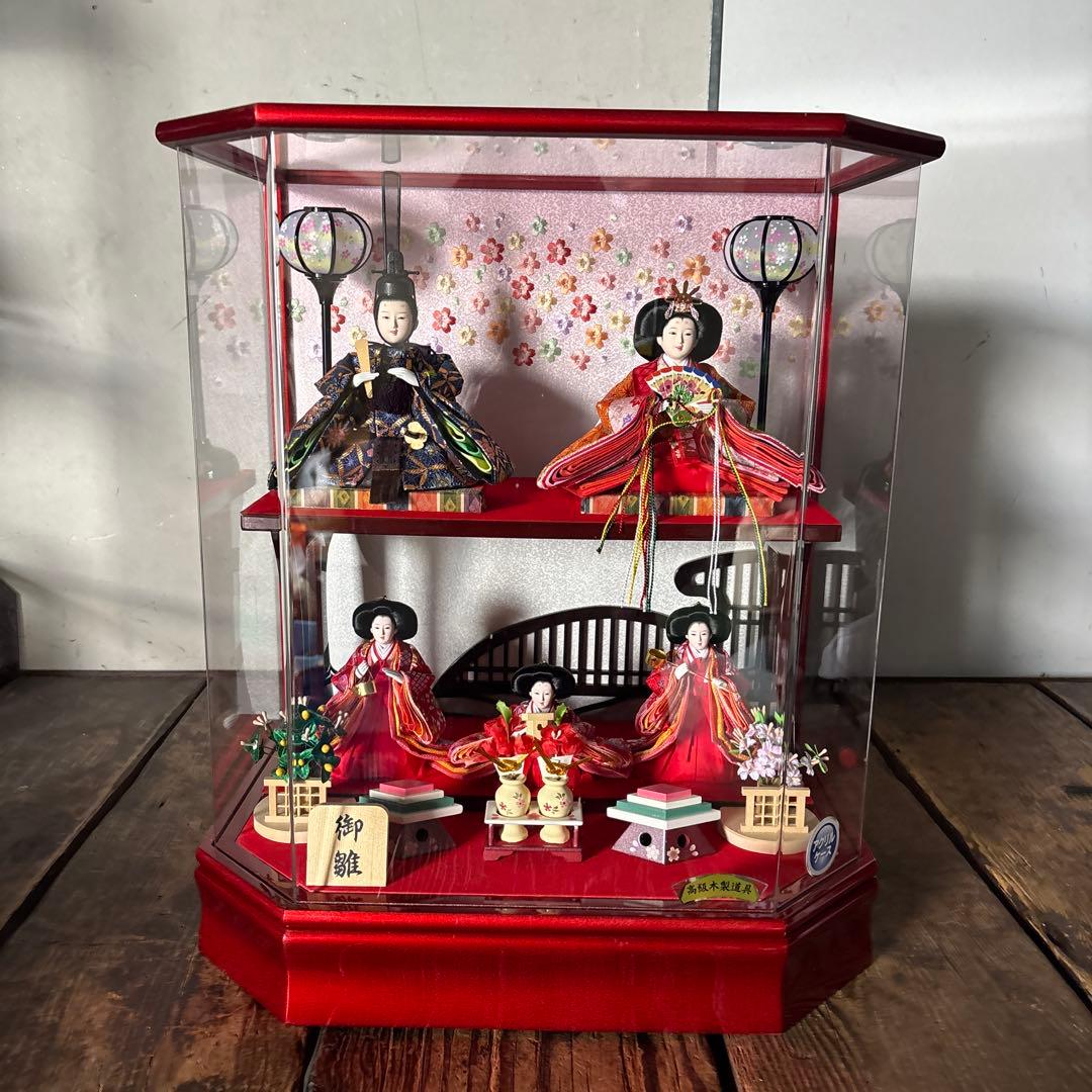 雛人形 2段 アクリルケース 高級木製道具