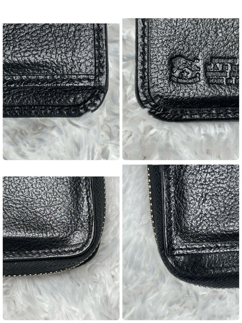 IL BISONTE イルビゾンテ 二つ折り財布 黒 ラウンドジップ 金ボタン