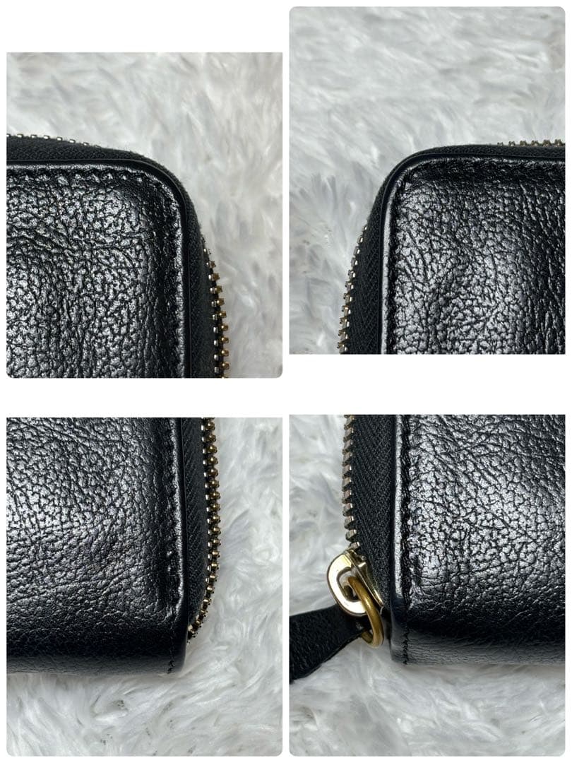 IL BISONTE イルビゾンテ 二つ折り財布 黒 ラウンドジップ 金ボタン