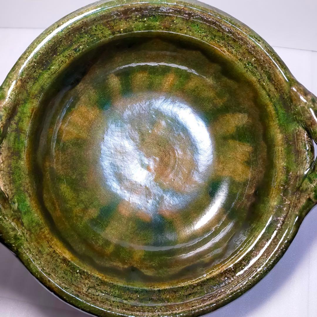 雲井窯　中川一辺陶　信楽織部叩飛炮とんがり尺鍋