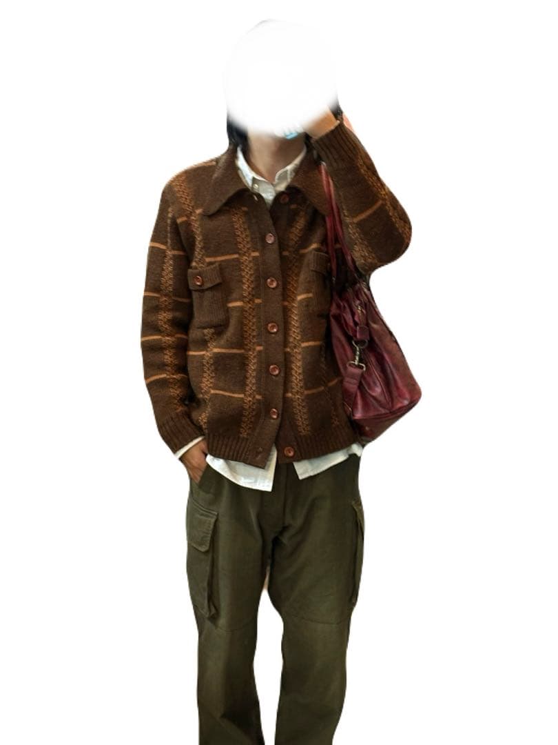 80s 90s TUNDRA カナダ製 幾何学柄 ニットシャツ カーディガン