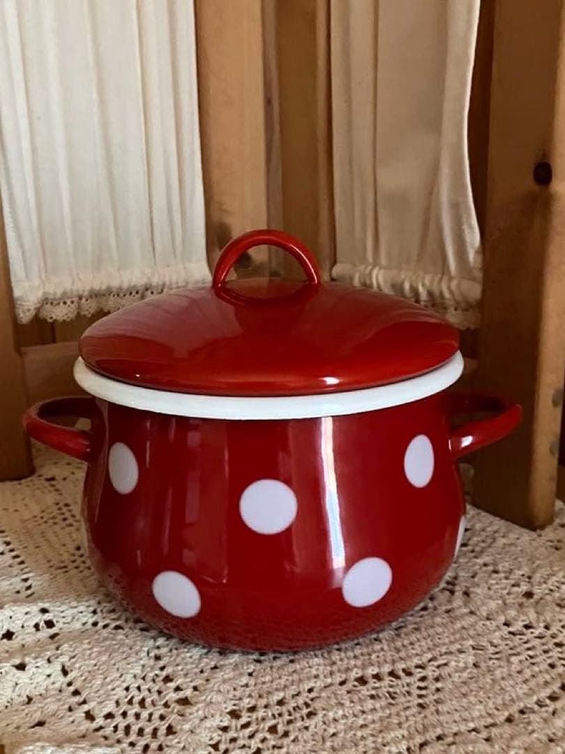 カントリー❤️新品　赤ドット琺瑯両手鍋