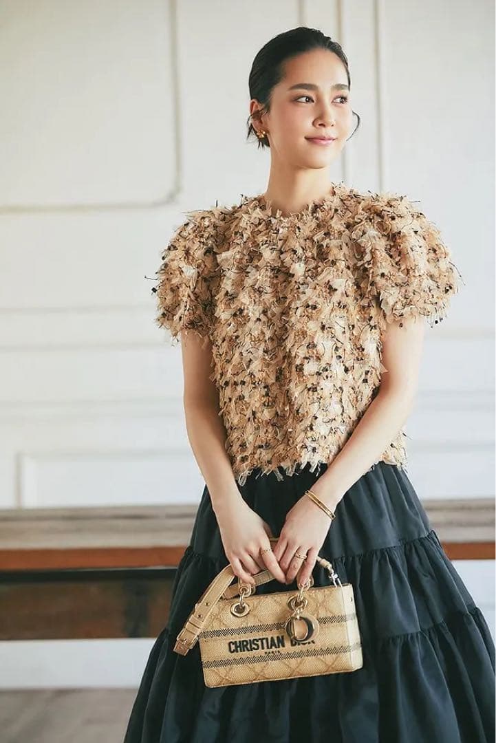 SEVEN TEN フリンジチュールトップス　ベージュ　Sサイズ　セブンテン