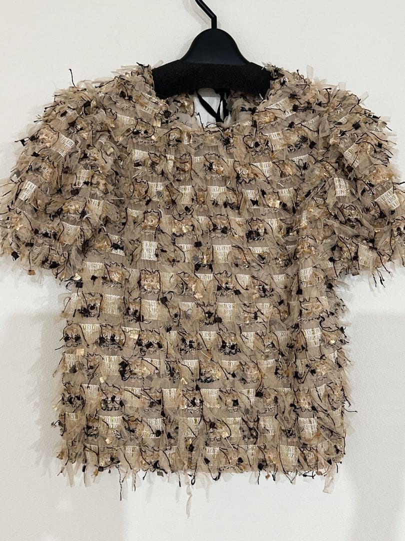 SEVEN TEN フリンジチュールトップス　ベージュ　Sサイズ　セブンテン