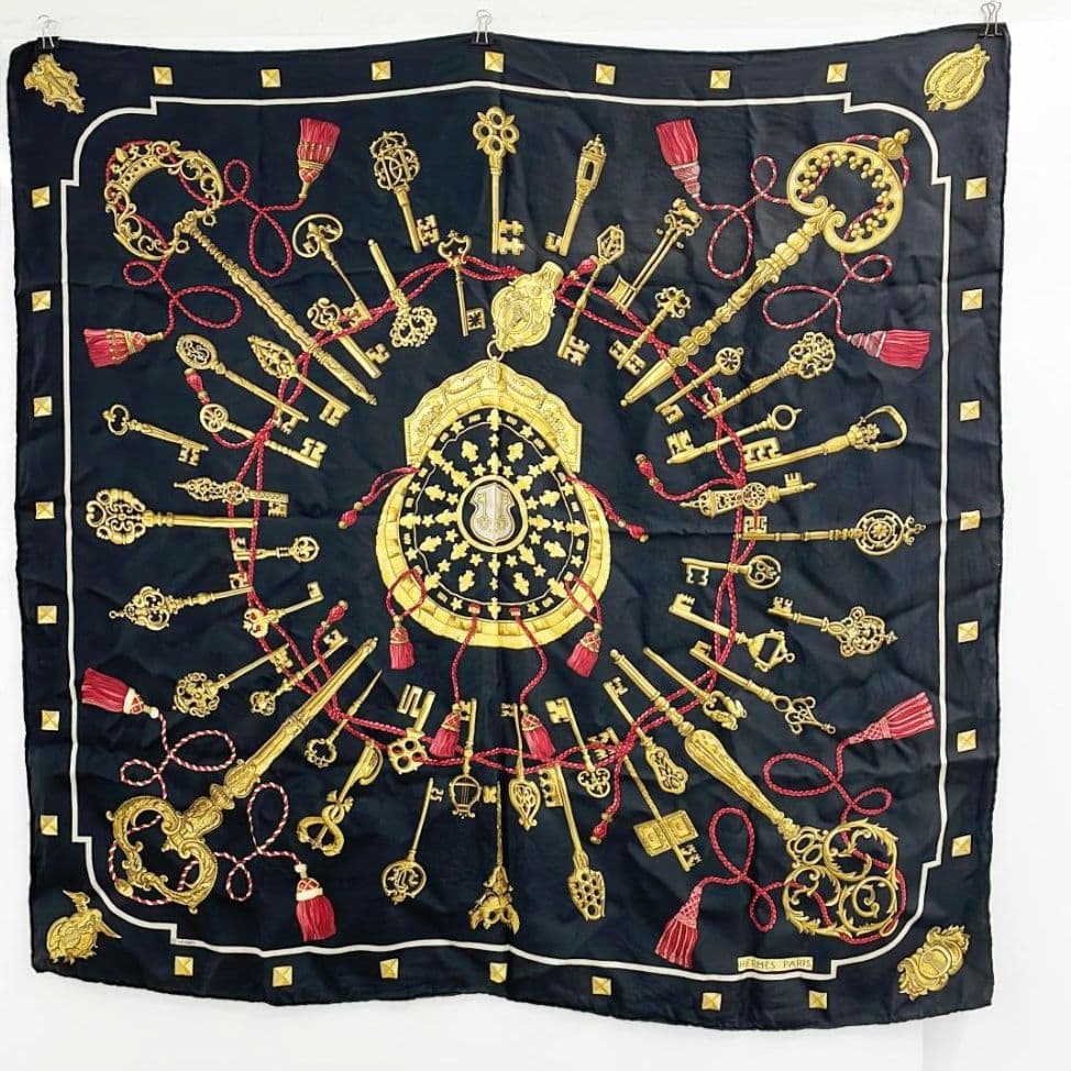 HERMESエルメス カレ90　 LESCLES 鍵柄　ブラック