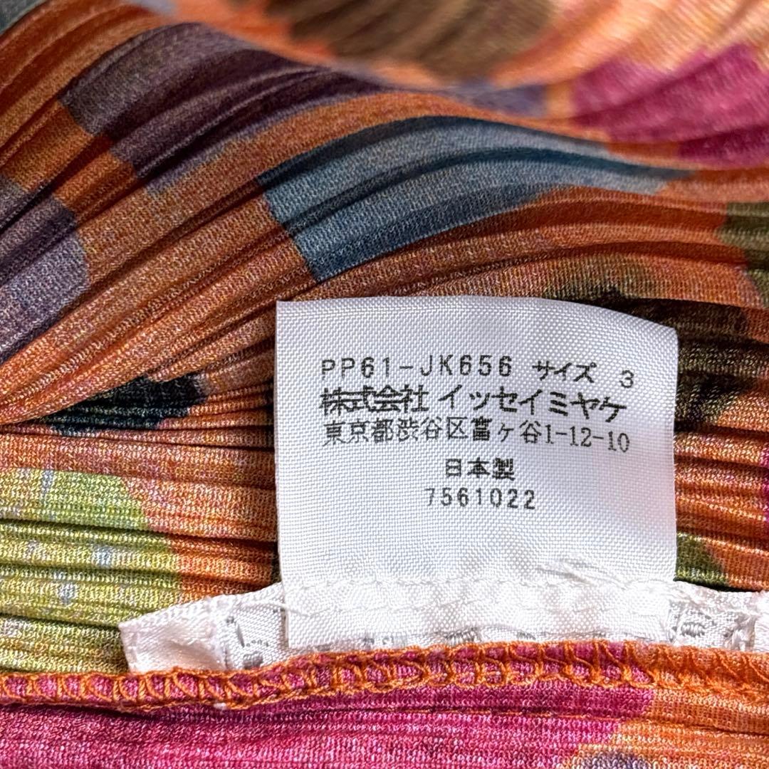 イッセイミヤケ　プリーツプリーズ　半袖　カットソー　マルチカラー　総柄　図形柄