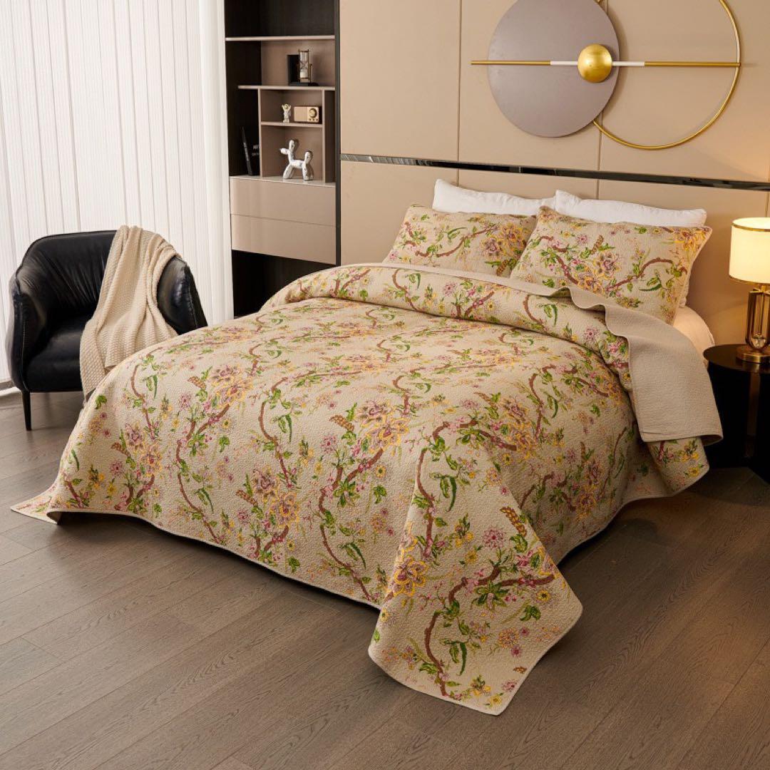 キルトベッドカバー3点セット綿マルチカバー キルティング MLD