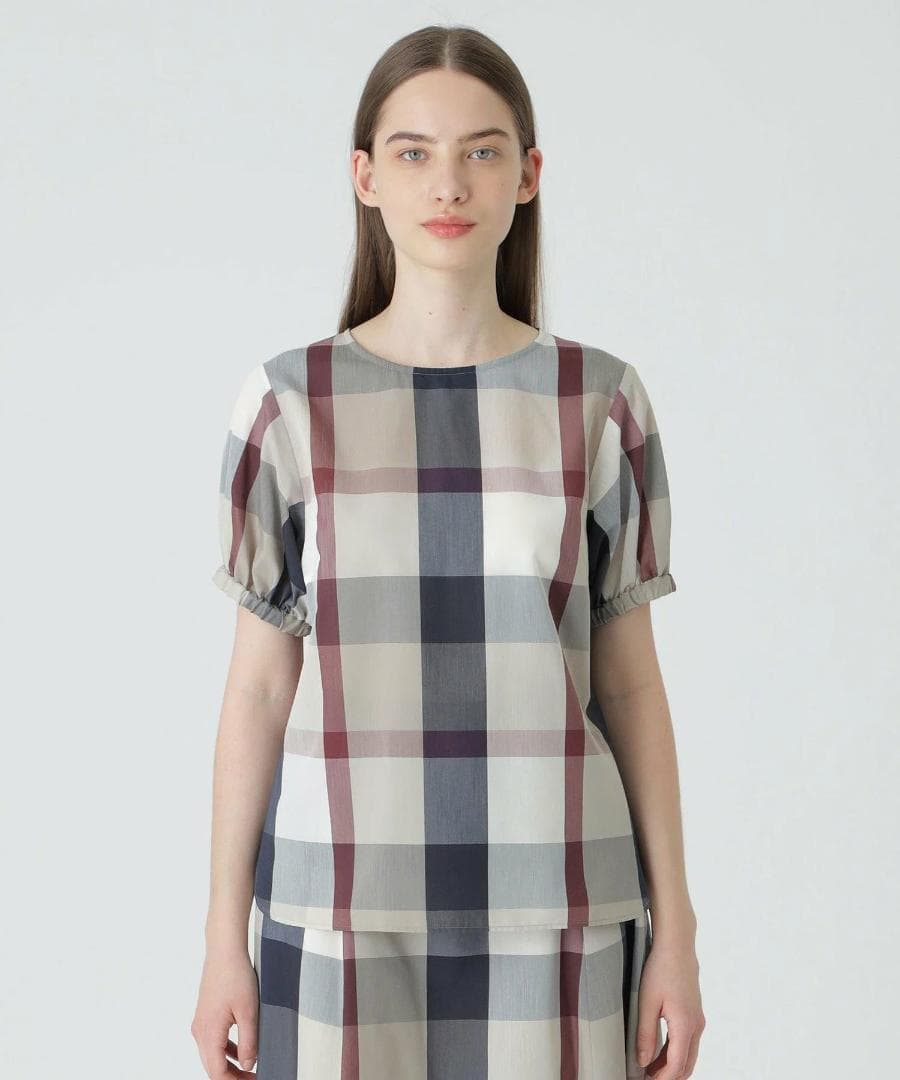 ブルーレーベルクレストブリッジ　人気完売ベージュチェックソフティーボイルブラウス