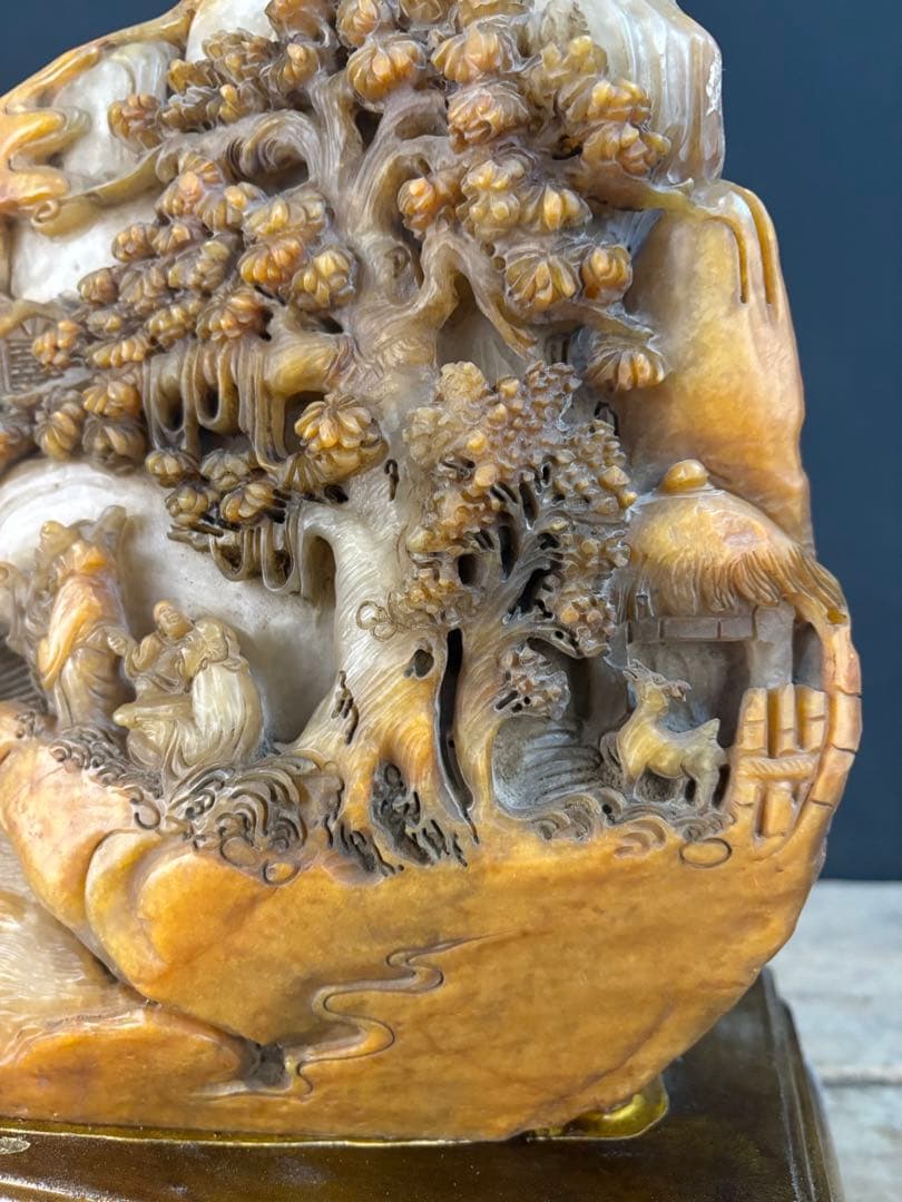 伝世蔵品　清国時代物　天然　寿山石 極細工彫刻　精緻な透かし彫りアンティーク逸品