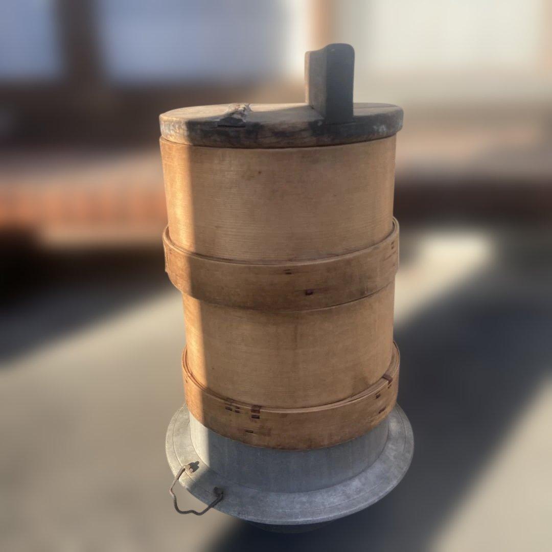 古民具 鉄製羽釜(蓋付き) ／ 和せいろ蒸し器 お餅つき用具